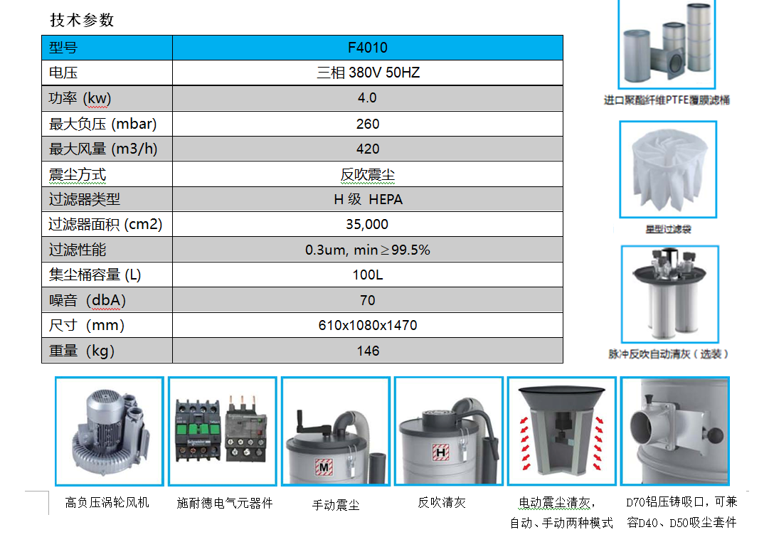 工业吸尘器F4010技术参数